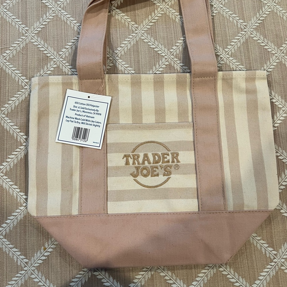Trader Joe's Striped Canvas Tote Bag in Beige and Tan
